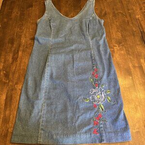 Vintage Jean Denim Jumper Embroiderd Flowers Cottagecore 12 Praire Teacher Women
